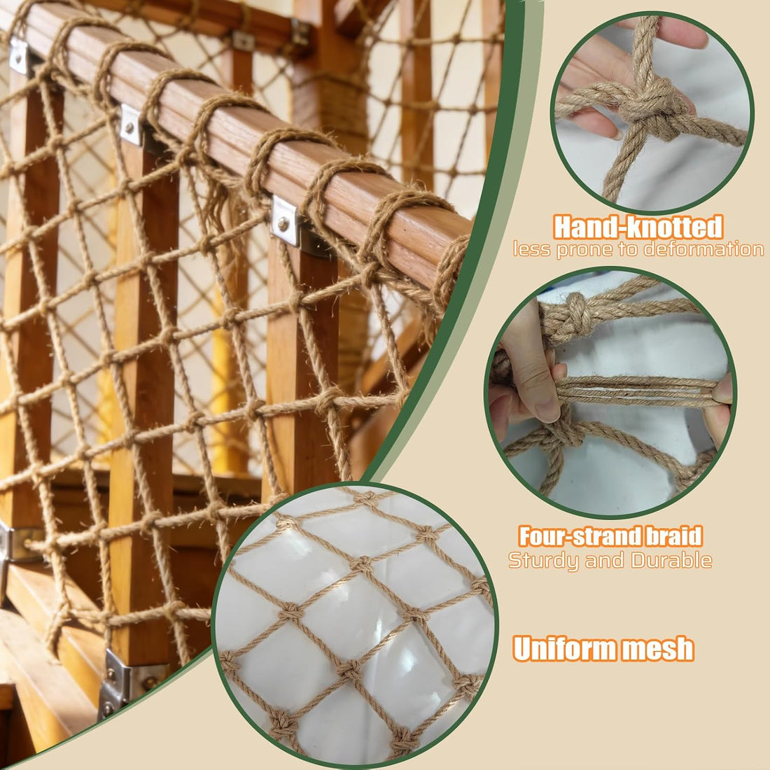 HARERNET Jute Hemp Rope Net Balcony Safety Net for Kids Climbing