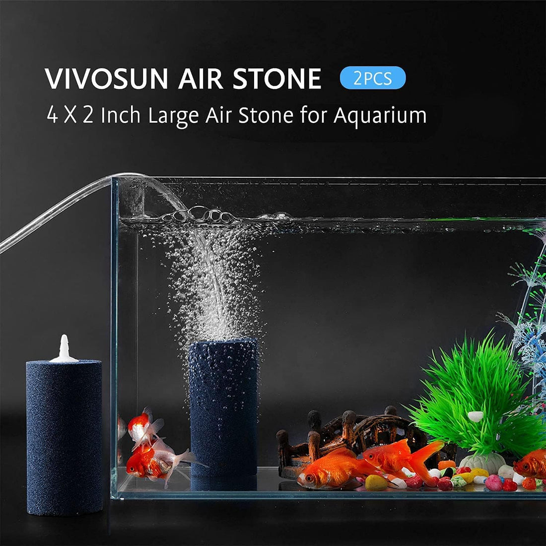 VIVOSUN 2PCS 4 x 2 in Large Air Stone for Aquarium, Air Pump
