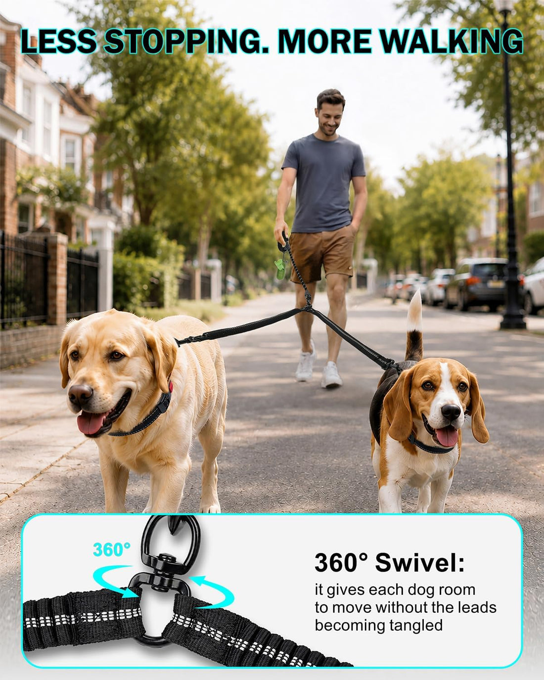Taglory Double Dog Leash for Two Dogs No Tangle, Bungee Extension