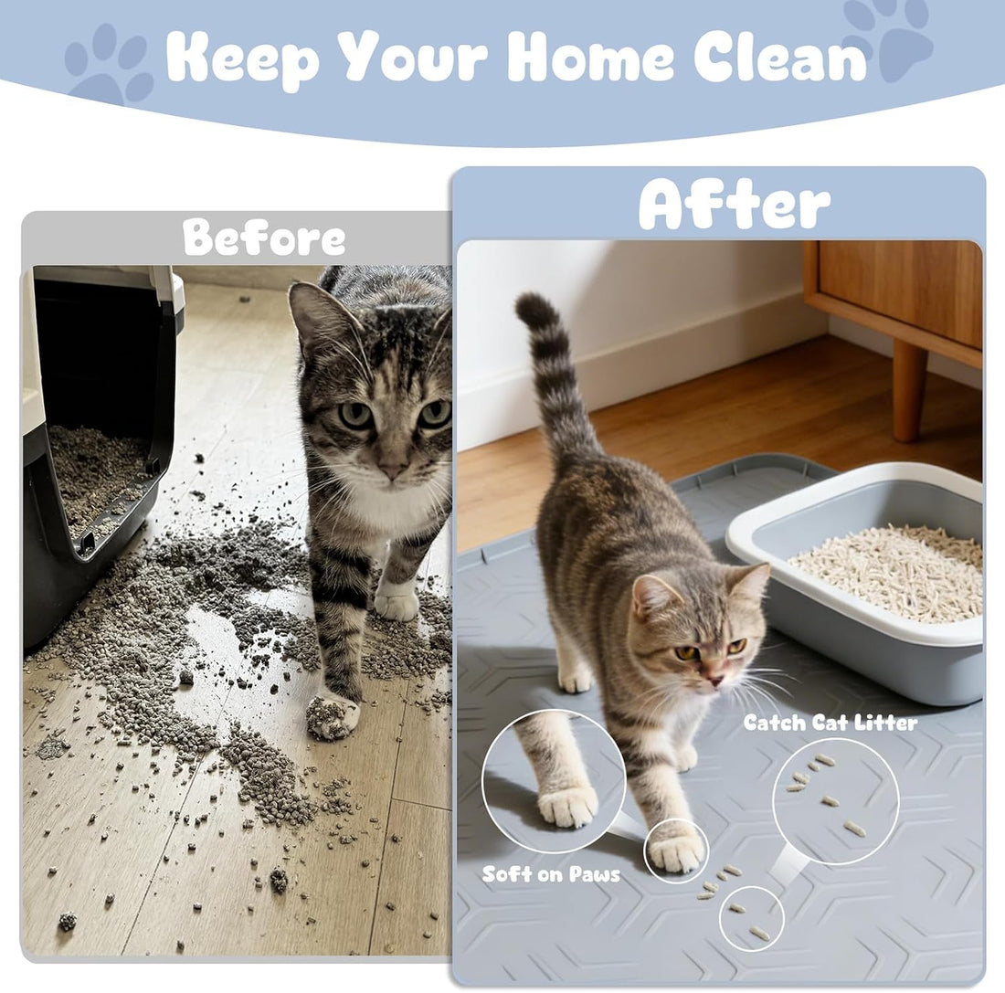JUJOMAT Cat Litter Box Mat, 34"×22" Waterproof Silicone Cat Litter