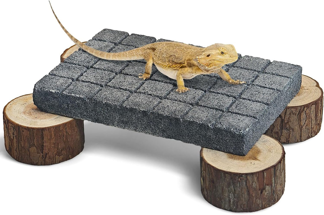 Lizard Scratching Pad, Volcanic Rock Basking Platform with Wooden