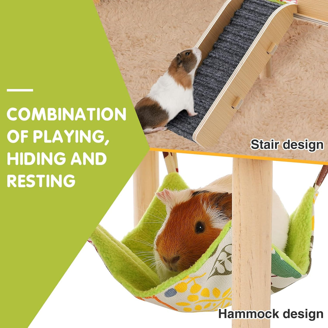 MEWTOGO Wooden Guinea Pigs Hammock with Platform