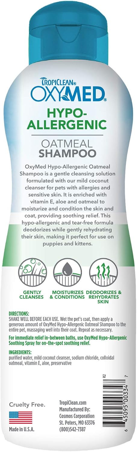TropiClean OxyMed Hypoallergenic Dog Shampoo for Allergies and Itching