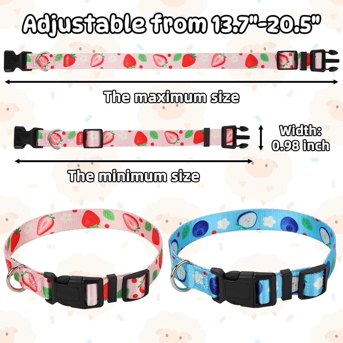 2 Pack Goat Collars with Bells，Fruit Adjustable Nylon Collar Set