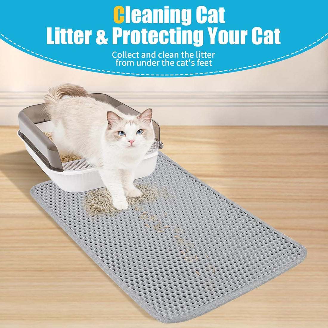 Cat Litter Mat 22"x14.5", Double Layer Waterproof Litterbox Mat