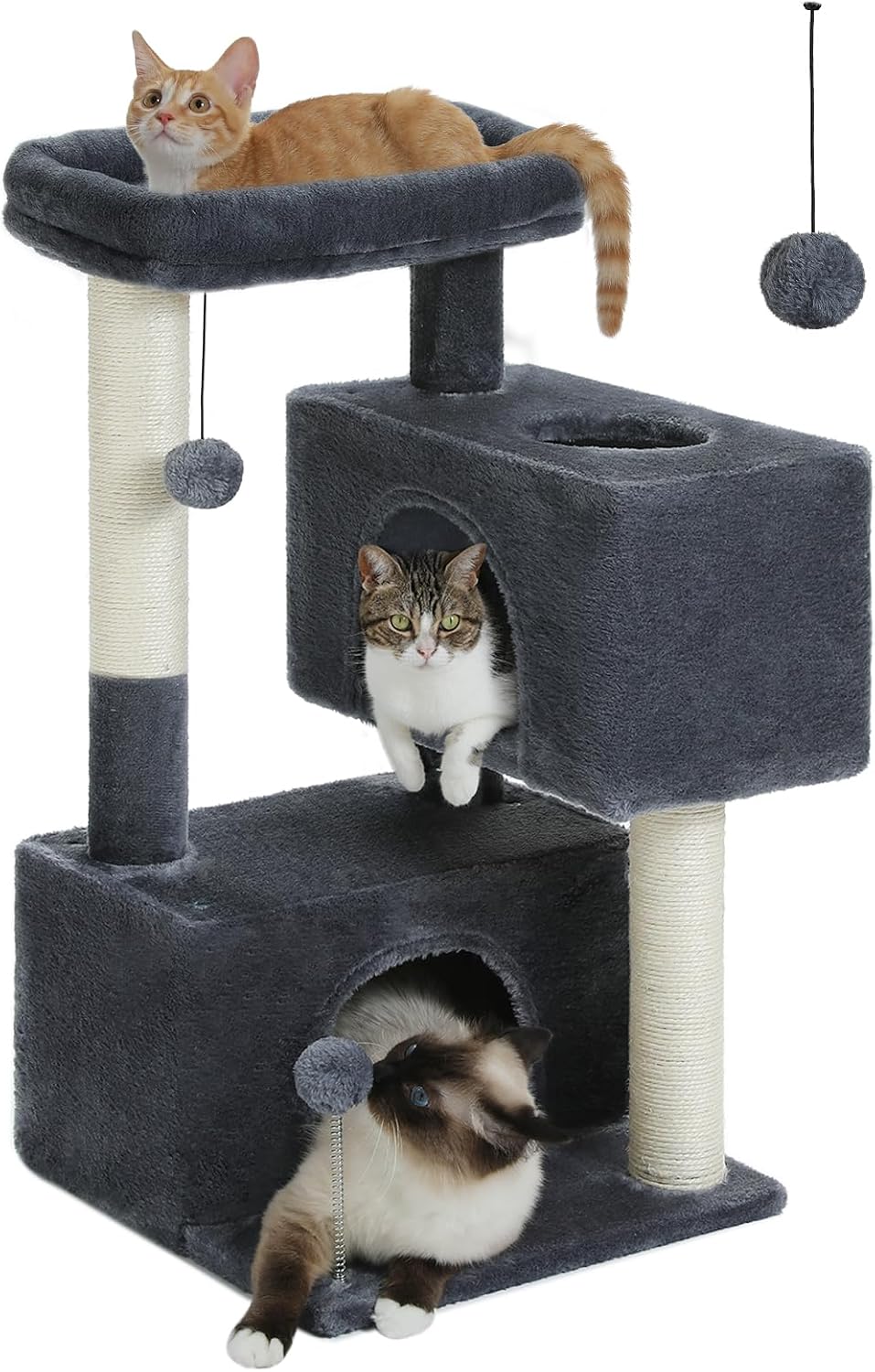 XL Cat Tree 44" Cat Tower for Large Cats 20 lbs, 2 Spacious Caves