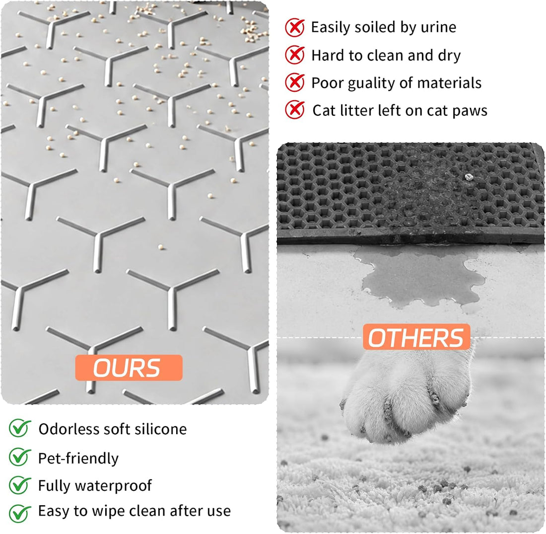Bulkniu Silicone Cat Litter Mat, 24"x16", Raised Edge Waterproof