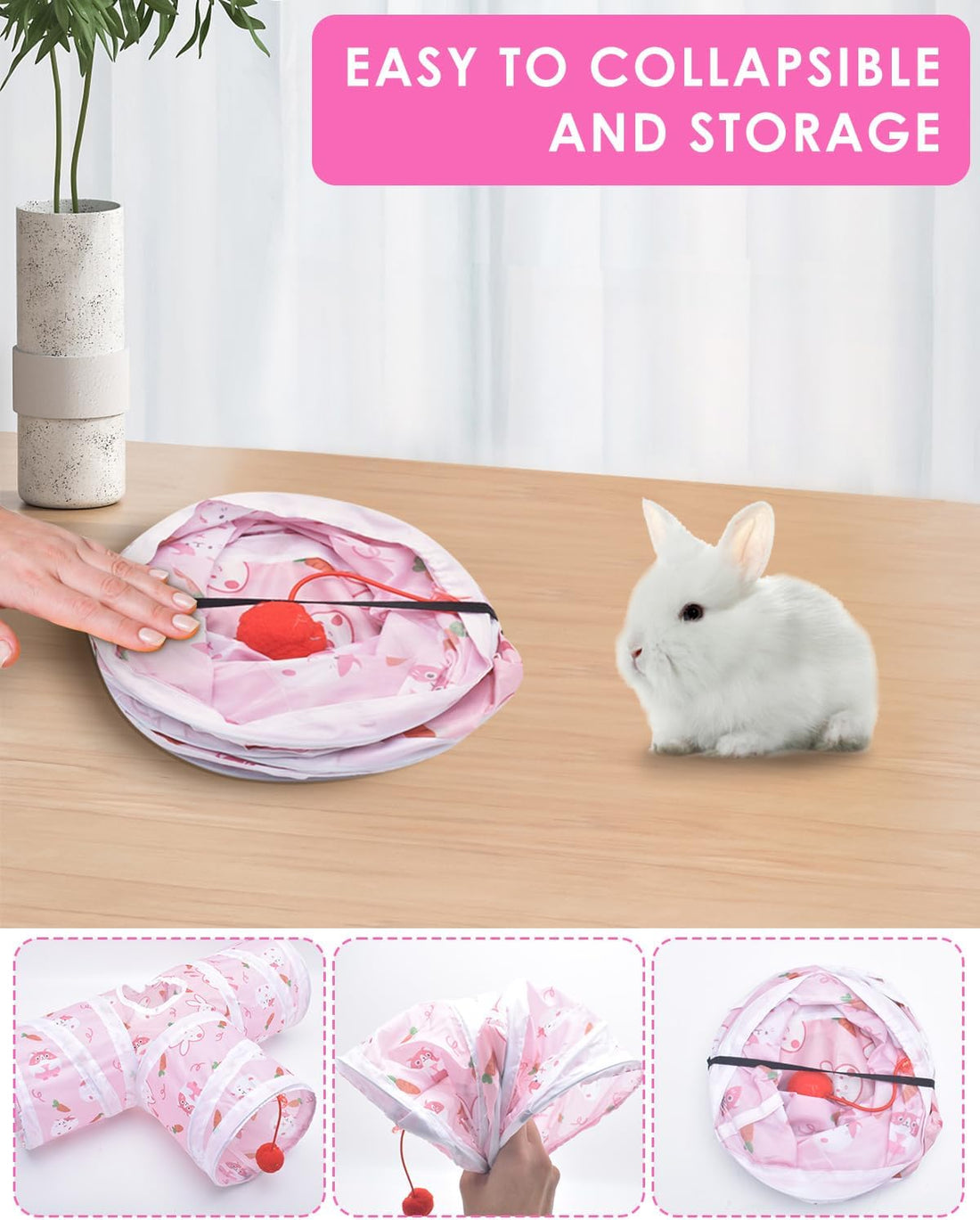 Bissap Rabbit Tunnel, 9.8'' Collapsible Bunny Tunnel and Tube 3 Ways