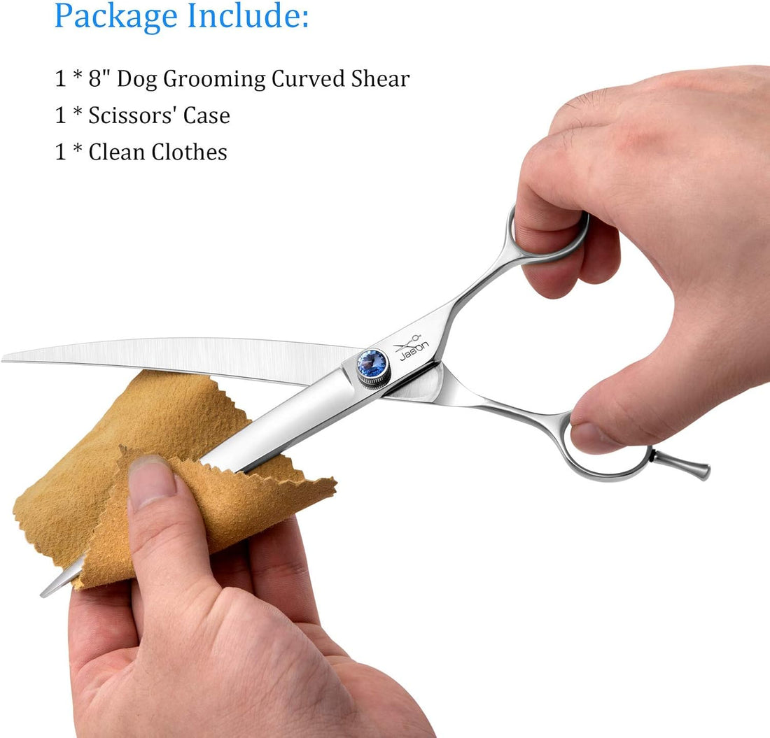 JASON 8" Curved Dog Grooming Scissors Ergonomic Pets Cats Trimming