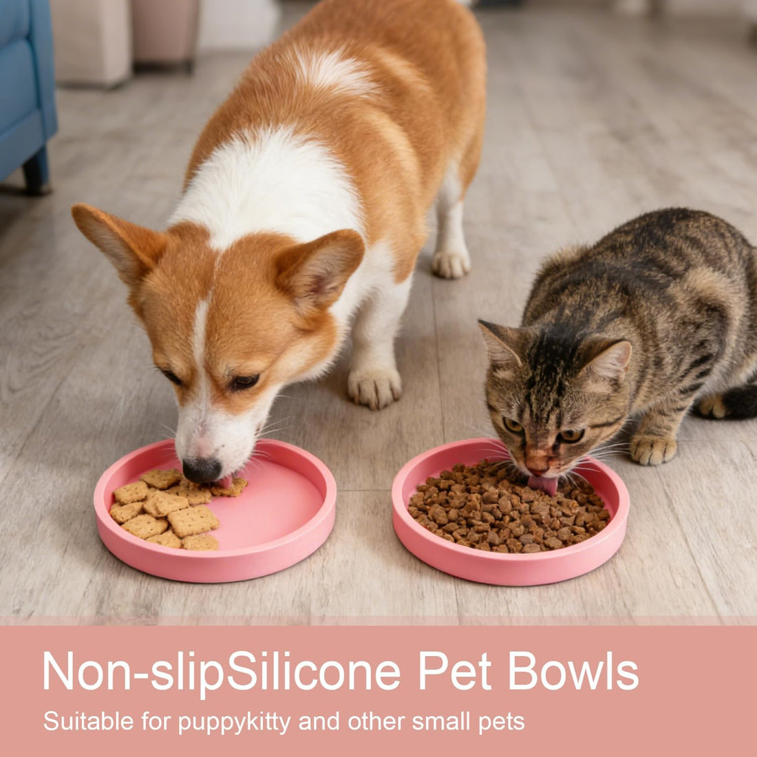 Pet Food Mat, 2 Pack 7" x 7" Non-Slip Pink Silicone Feeding Mats
