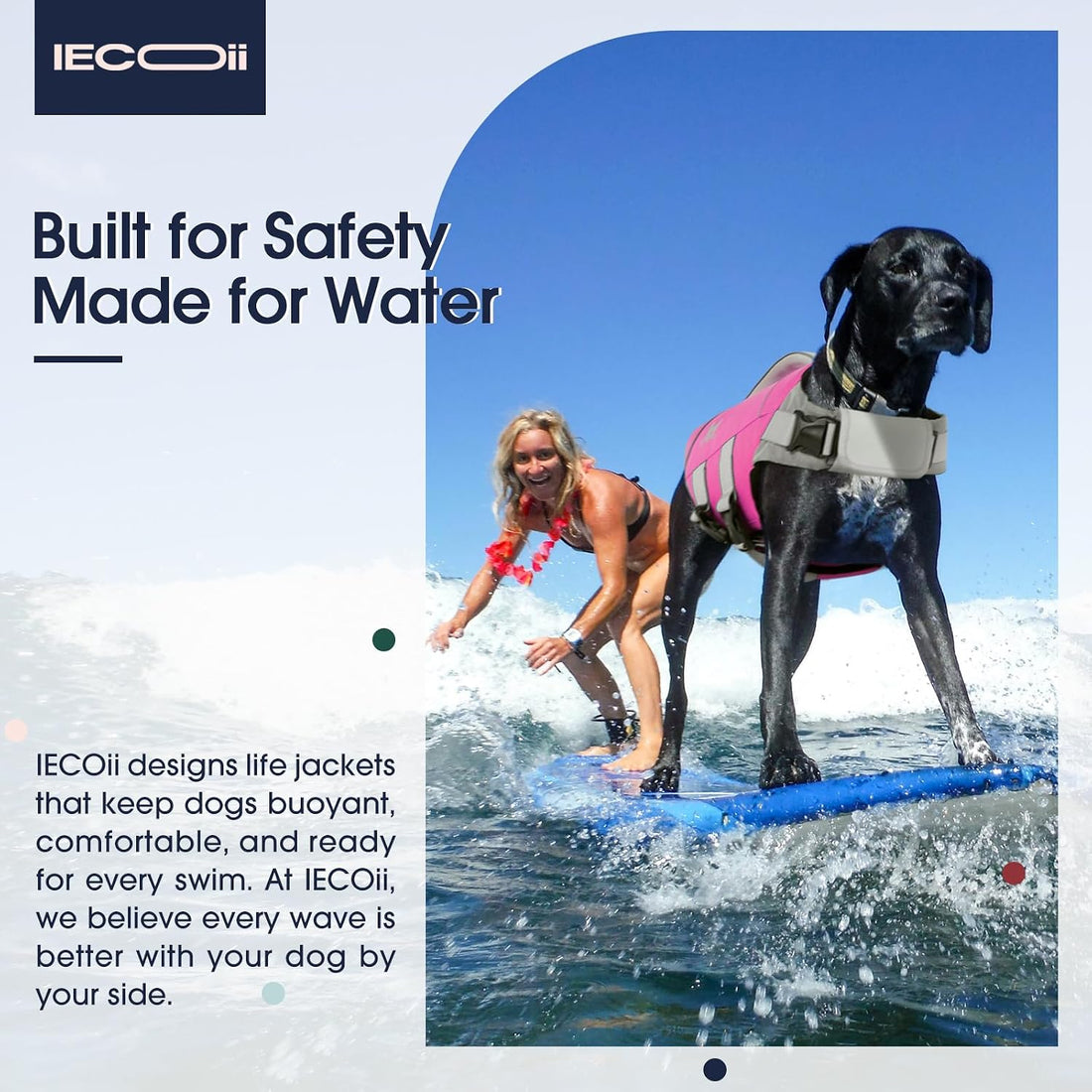 IECOii Dog Life Jacket, Premium Swim Vest with High Flotation Support