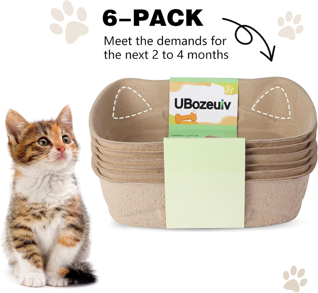 UBozeuiv Disposable Cat Litter Boxes 6-Pack, Compact Cat Ear Design