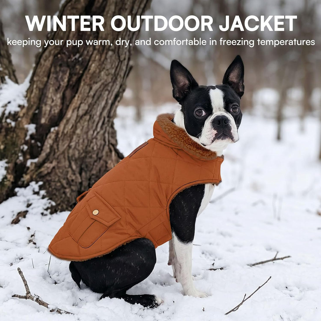 Queenmore Warm Puffer Dog Jacket Thick Plush Lining Winter Small Dog