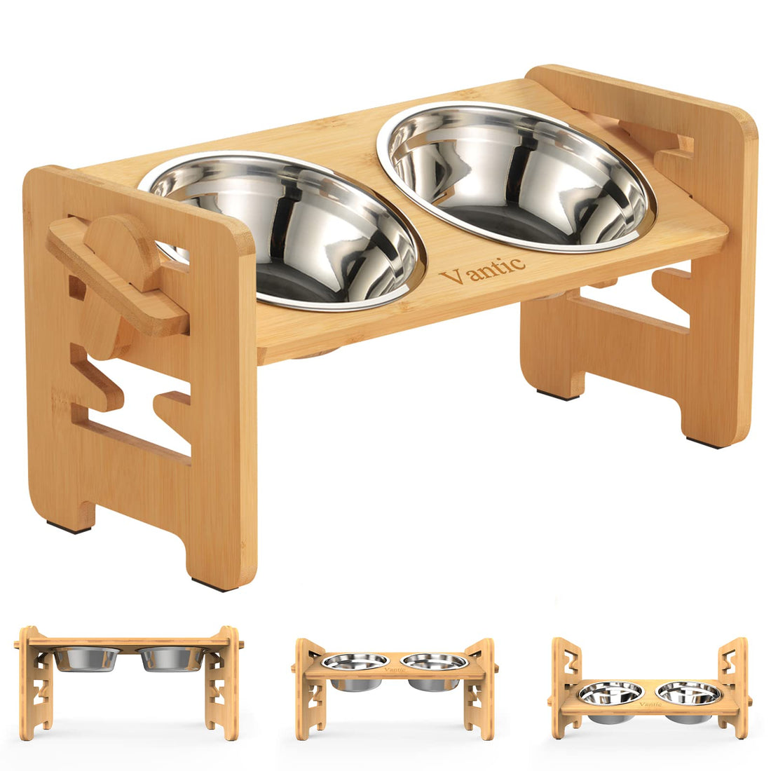 Vantic Elevated Dog Bowls, Adjustable Raised Dog Bowl Stand for Small