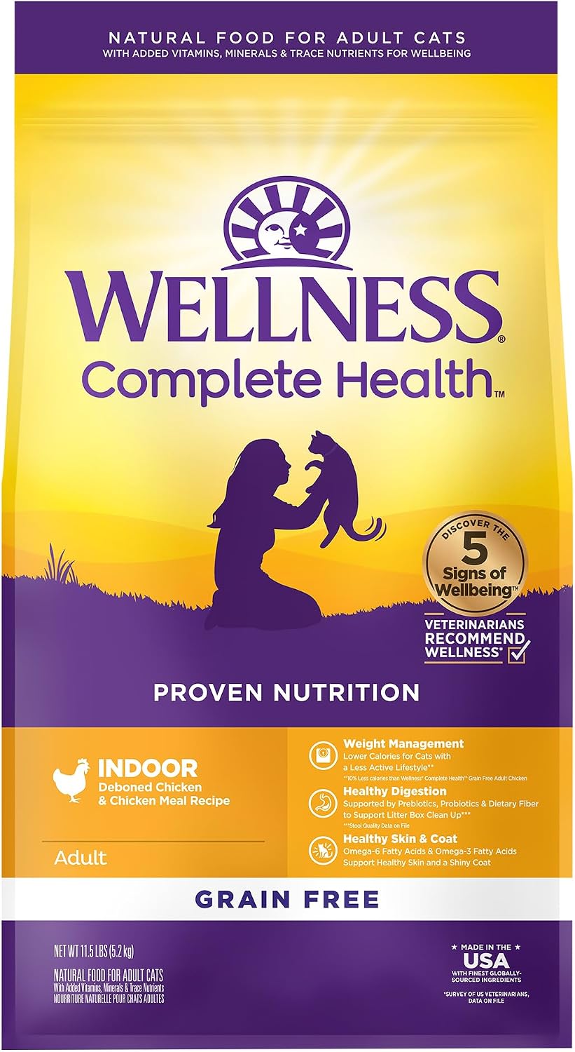 Wellness Complete Health Adult Dry Cat Food for Indoor Cats, Natural