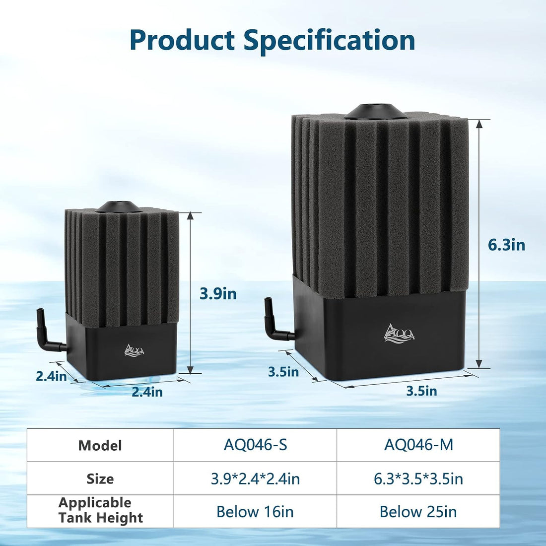 AQQA Aquarium Sponge Filter for 5-20 Gallon