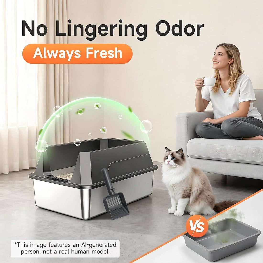 Stainless Steel Litter Box with High Sides, XL