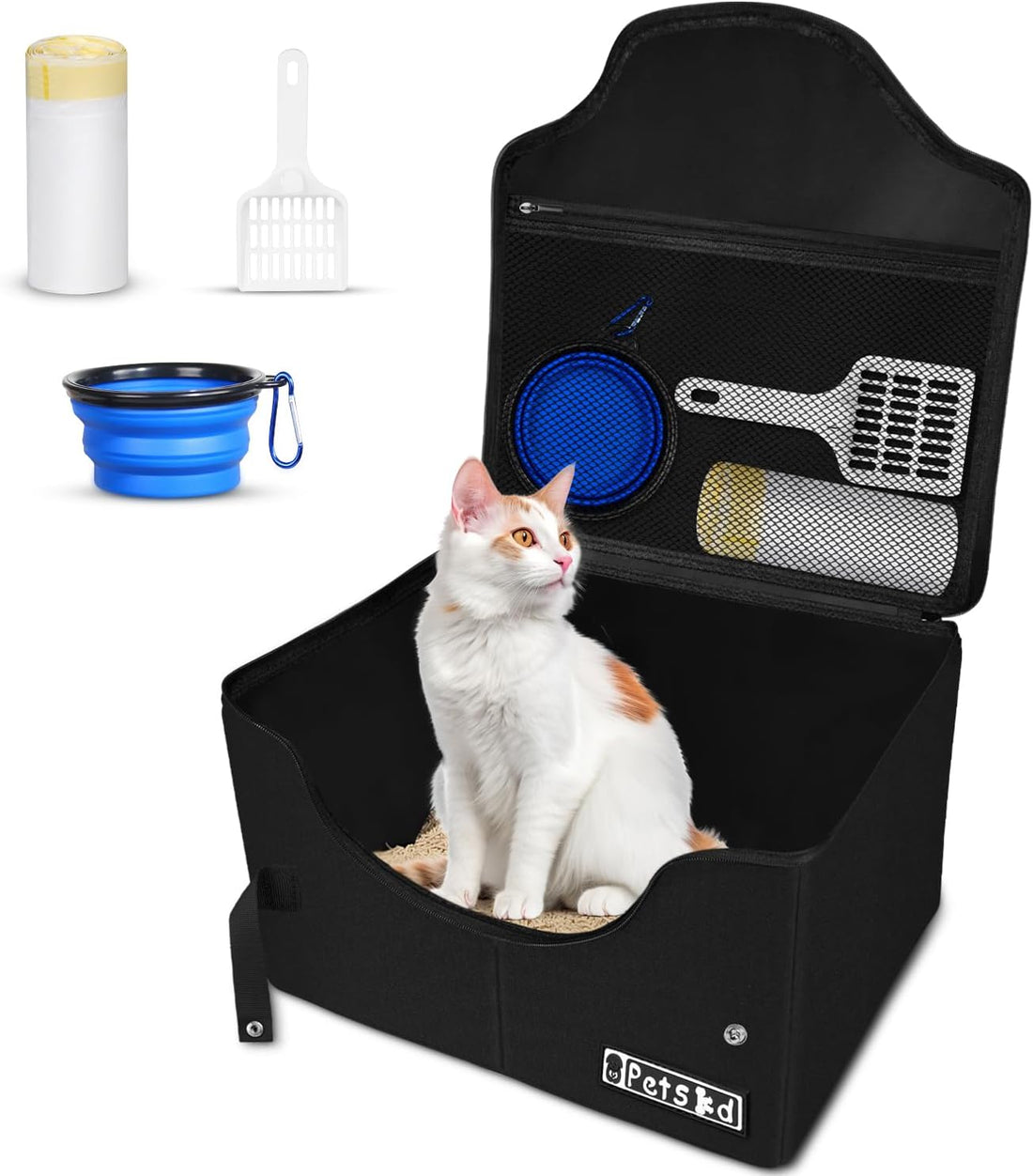 Petskd High Sides Portable Travel Litter Box for Cats with Lid