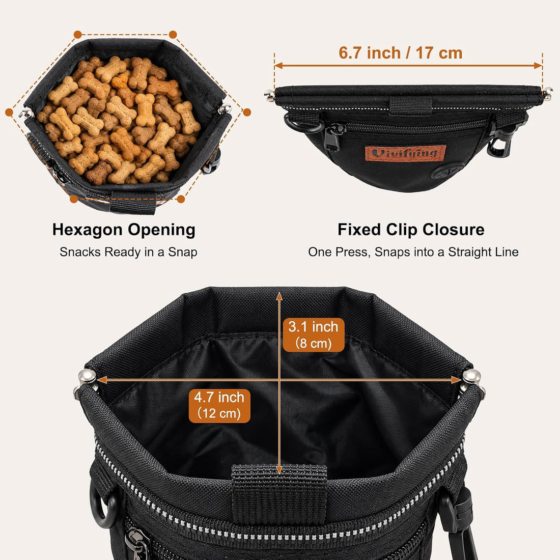 Vivifying Dog Treat Pouch with Fixed Clip Opening