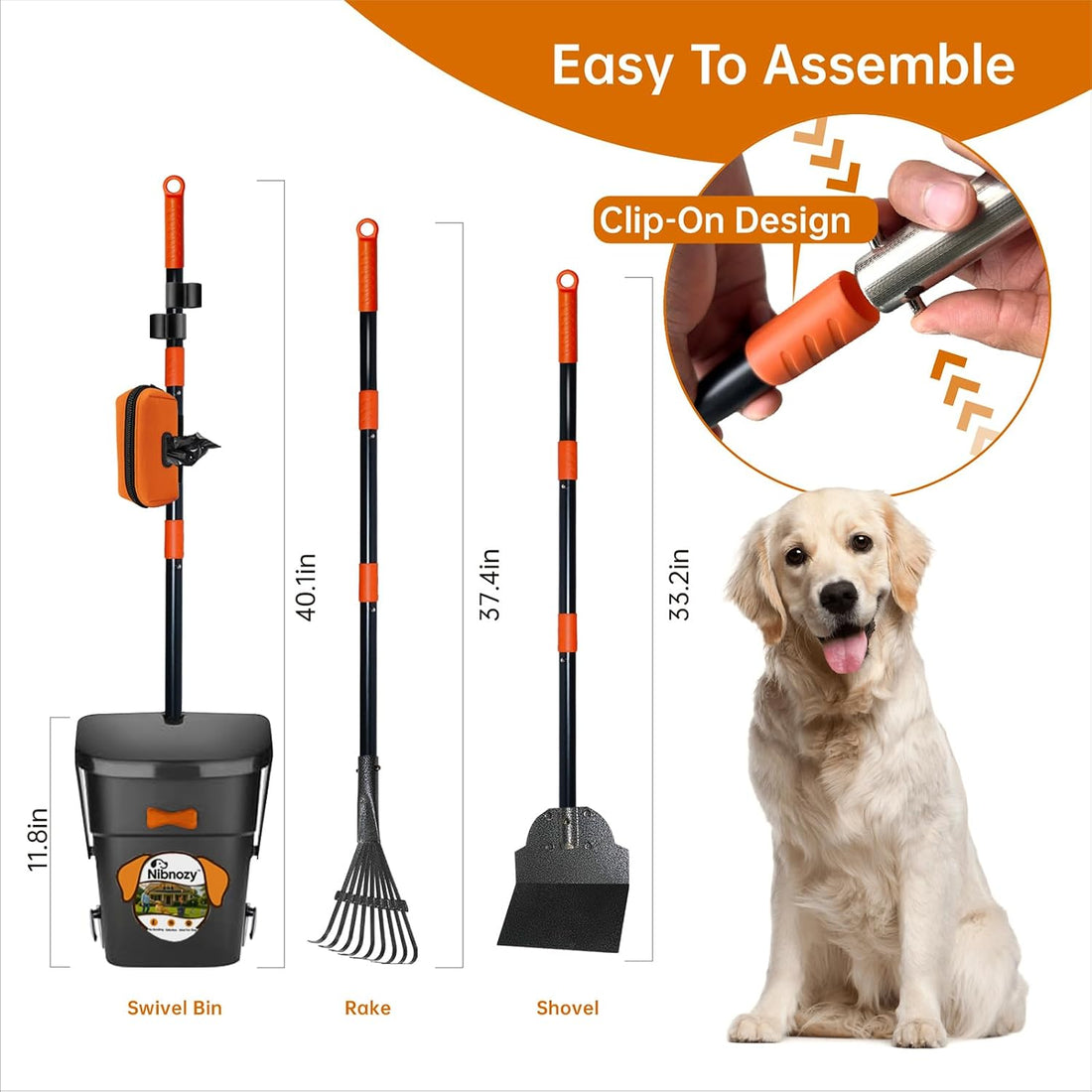 Dog Pooper Scooper with Bags & Dispenser - 37.4" Long Metal Handle