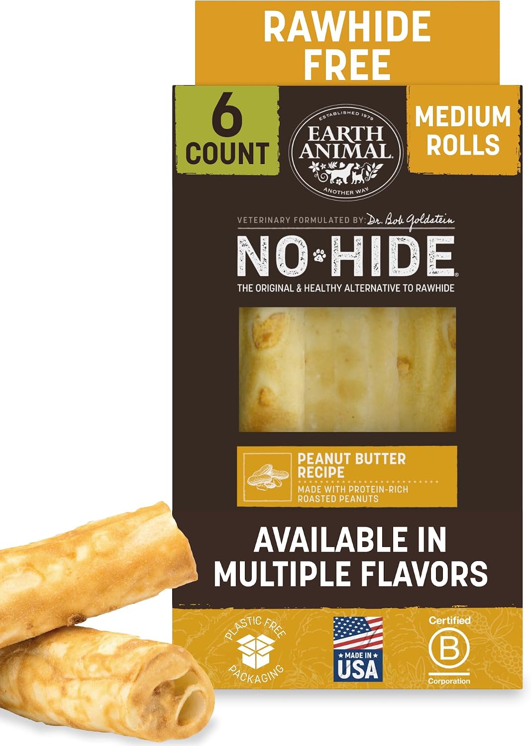 Earth Animal No Hide Dog Chews - Medium Rolls 3 Count