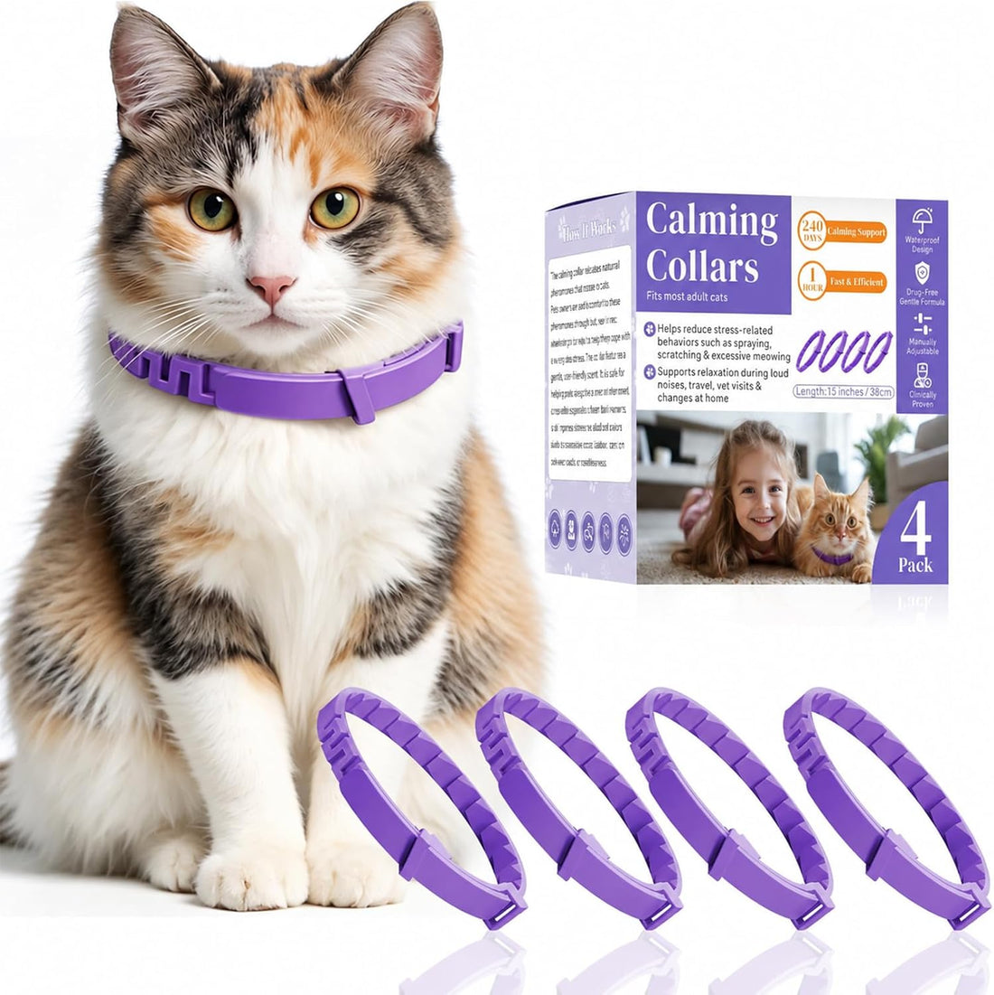 Calming Collar for Cats, 4 Pack Cat Pheromone Collar, 60-Day Each