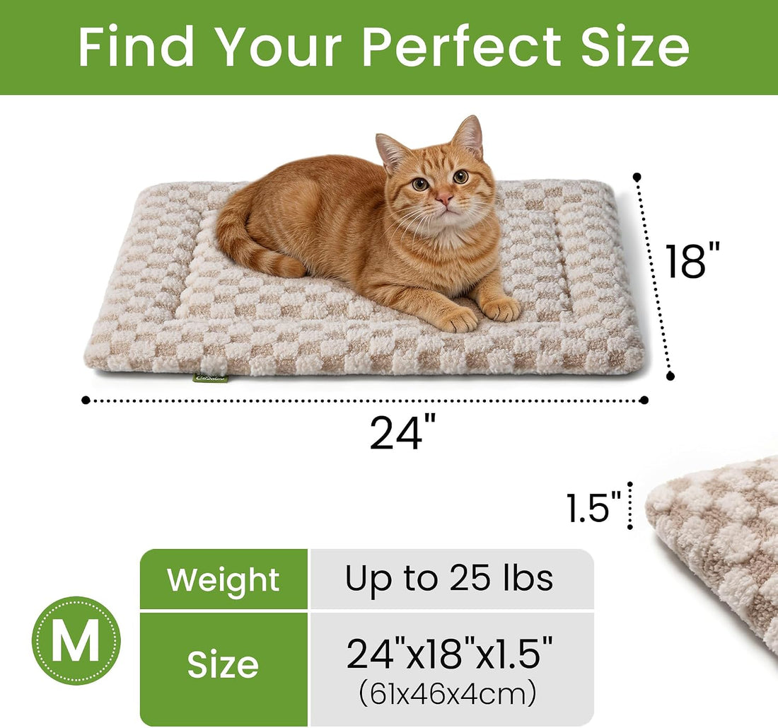 Pet Bed Mat Crate Pad for Cats Small Dogs, Khaki 24''x18''