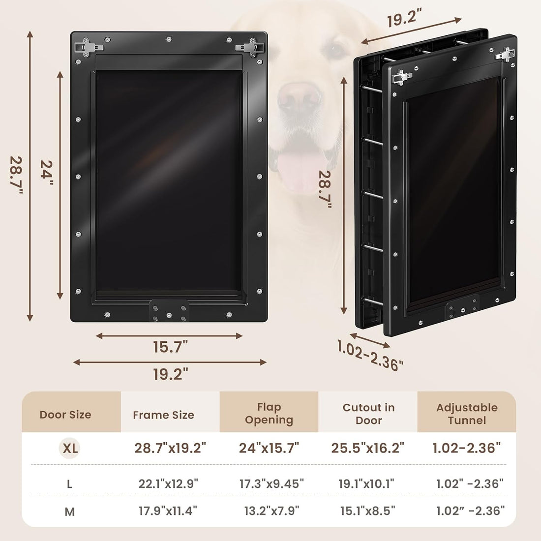 Plastic Dog Door, XLarge Doggy Door for Door