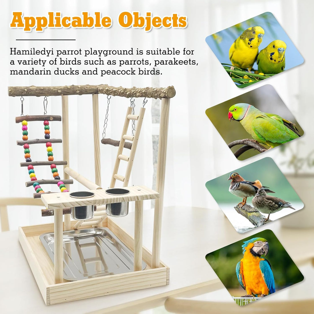 Hamiledyi Bird Playground Parrots Wood Perch Stand Cockatiel