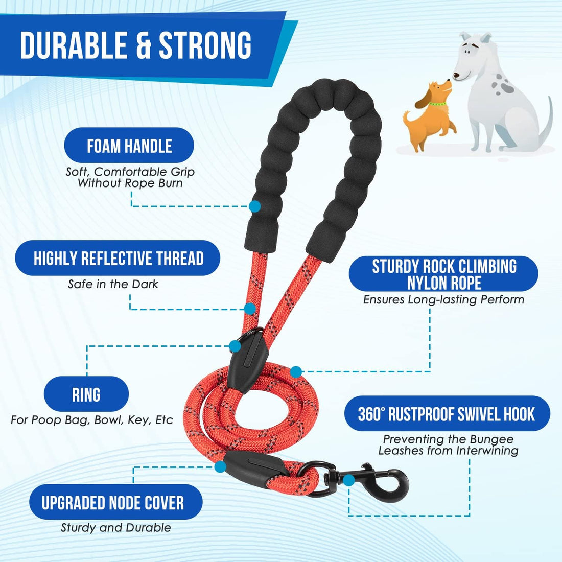 SlowTon Double Leash for Two Dogs, No Tangle & with Two Handles, Red L