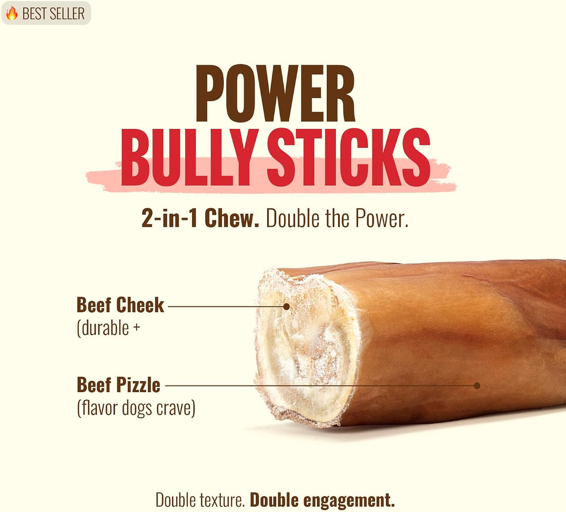 Natural Farm Power Bully Sticks Dog Chews, 2-in-1 Power Chews