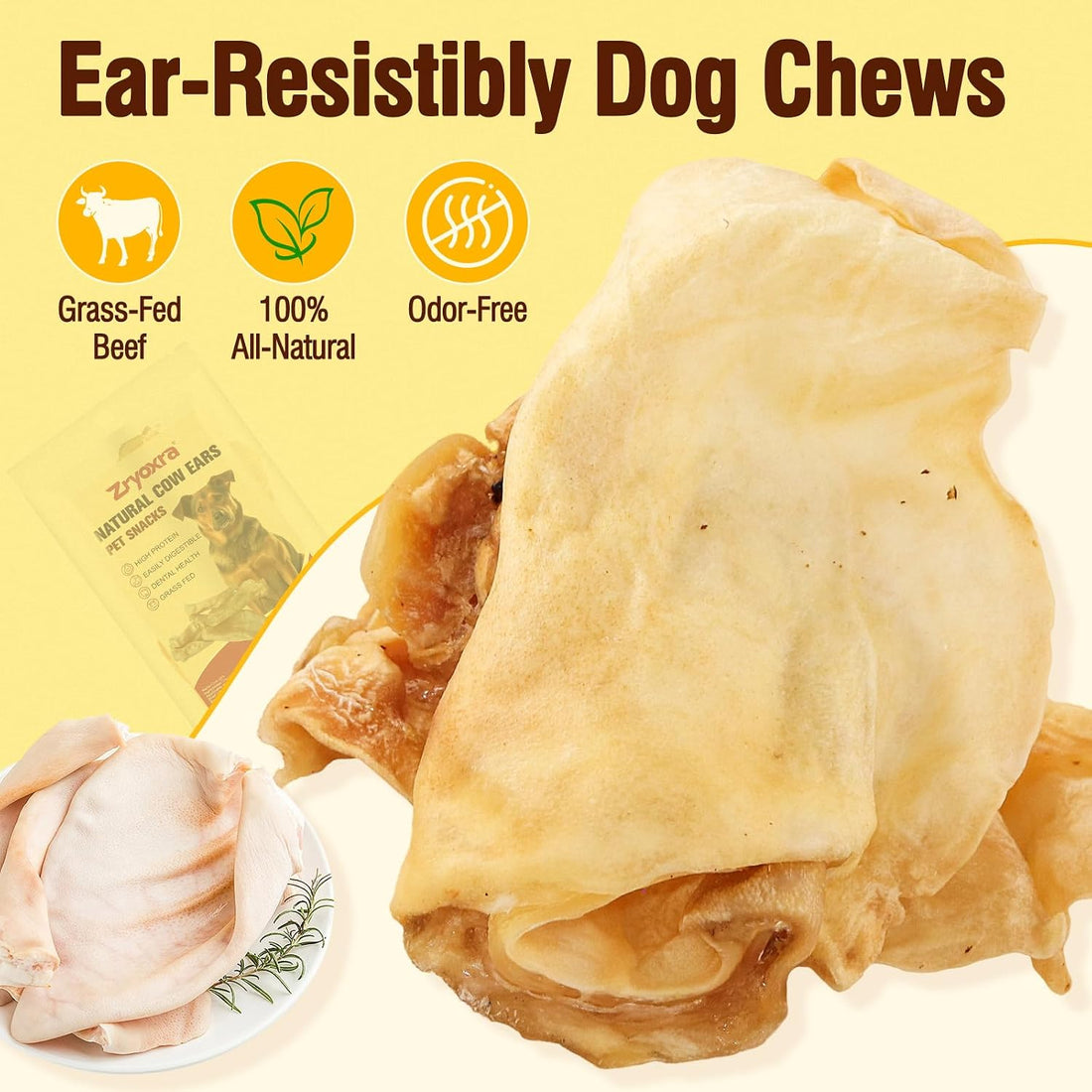 100% Natural Real Cow Ears for Dogs - Single Ingredient Dental Chew