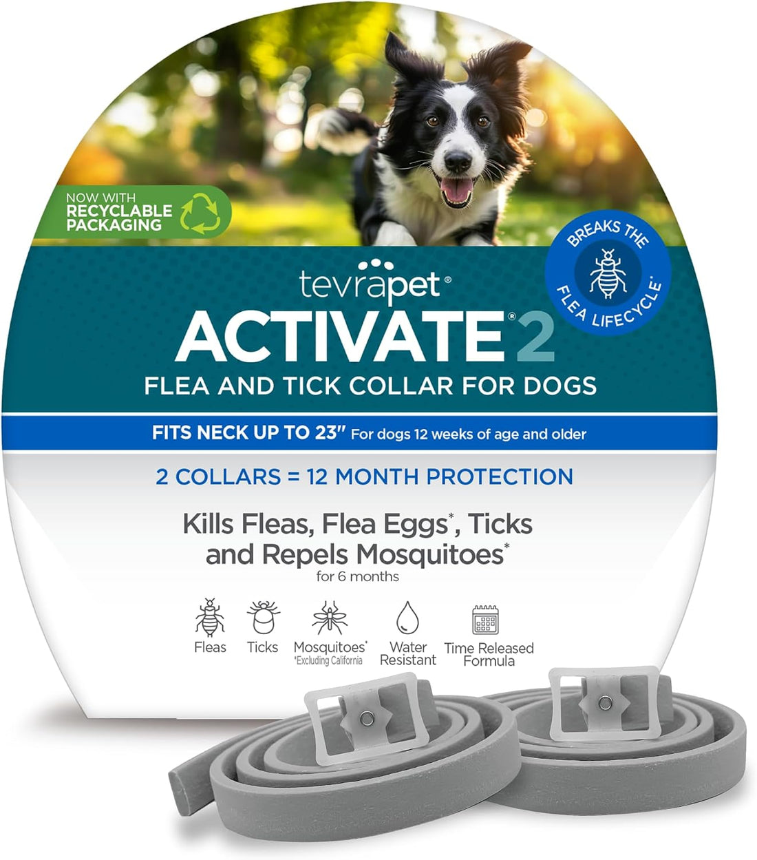 TevraPet Activate 2 Flea and Tick Collar, Large Dogs