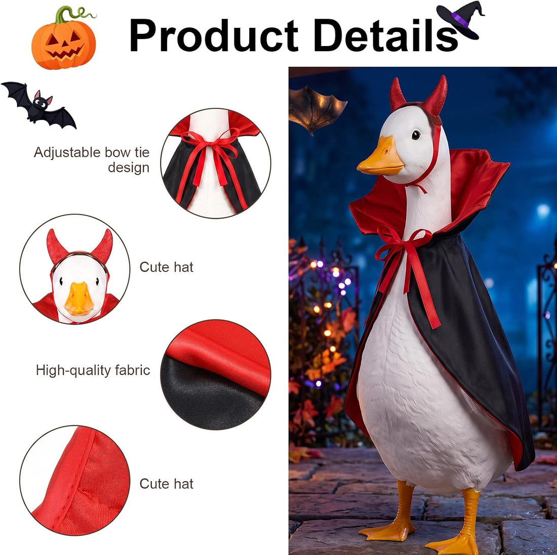 23in Vampire Halloween Porch Goose Outfit Black Red Cape Devil Horns