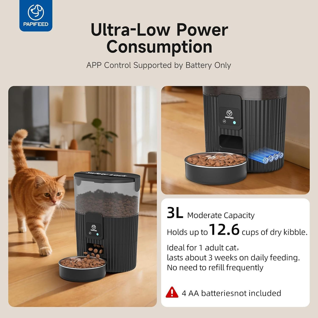 PAPIFEED Automatic Cat Feeder with App, WiFi Auto Cat Feeder