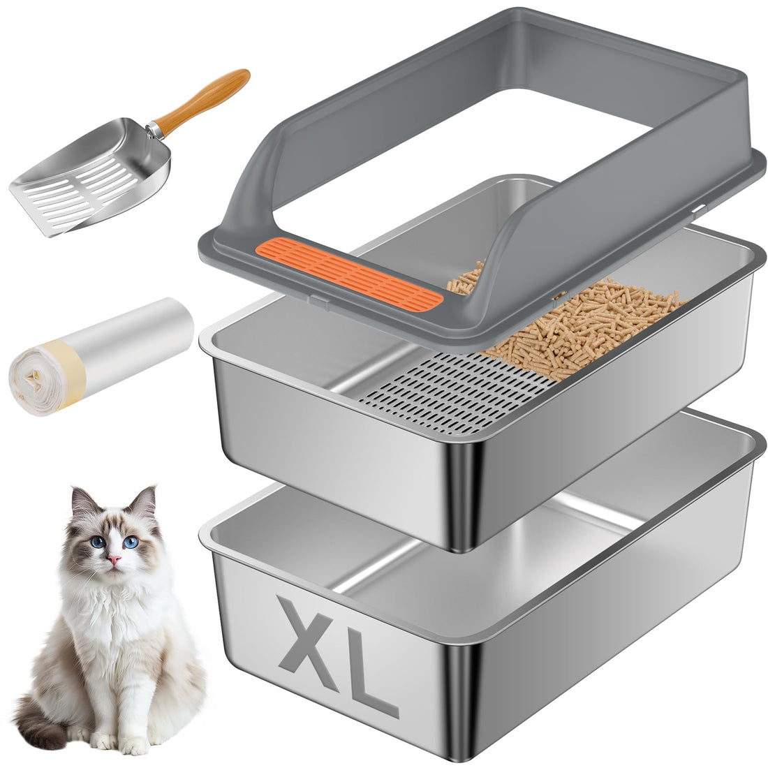Stainless Steel Sifting Litter Box with Lid