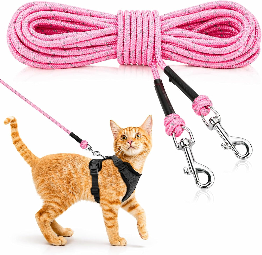 Reflective Cat Long Leash 15 FT, Outdoor Backyard Cat Tie Out Lead