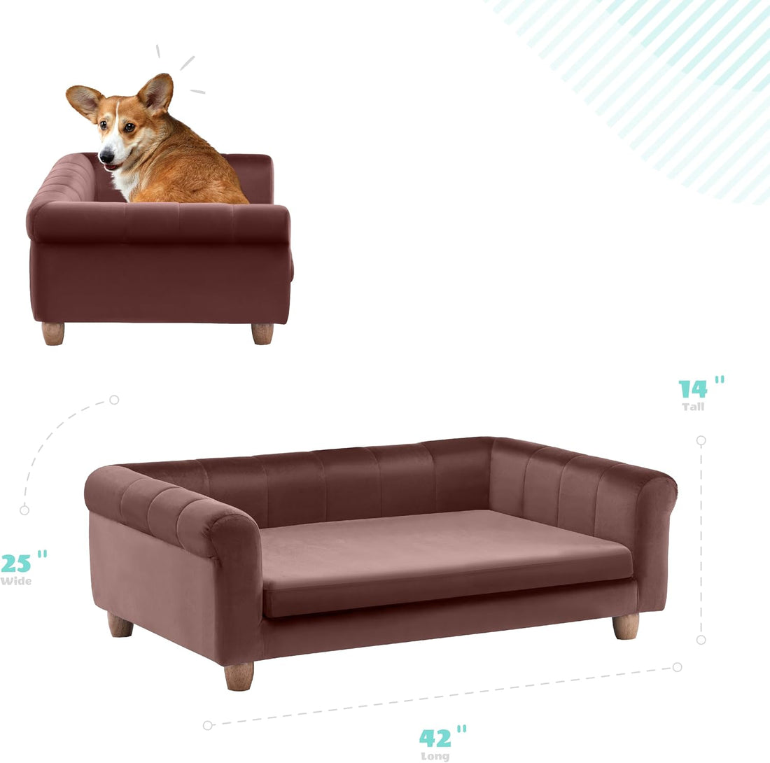 CRITTER SITTERS 42-in. Elegant Brown Faux-Velvet Rectangular Dog Sofa