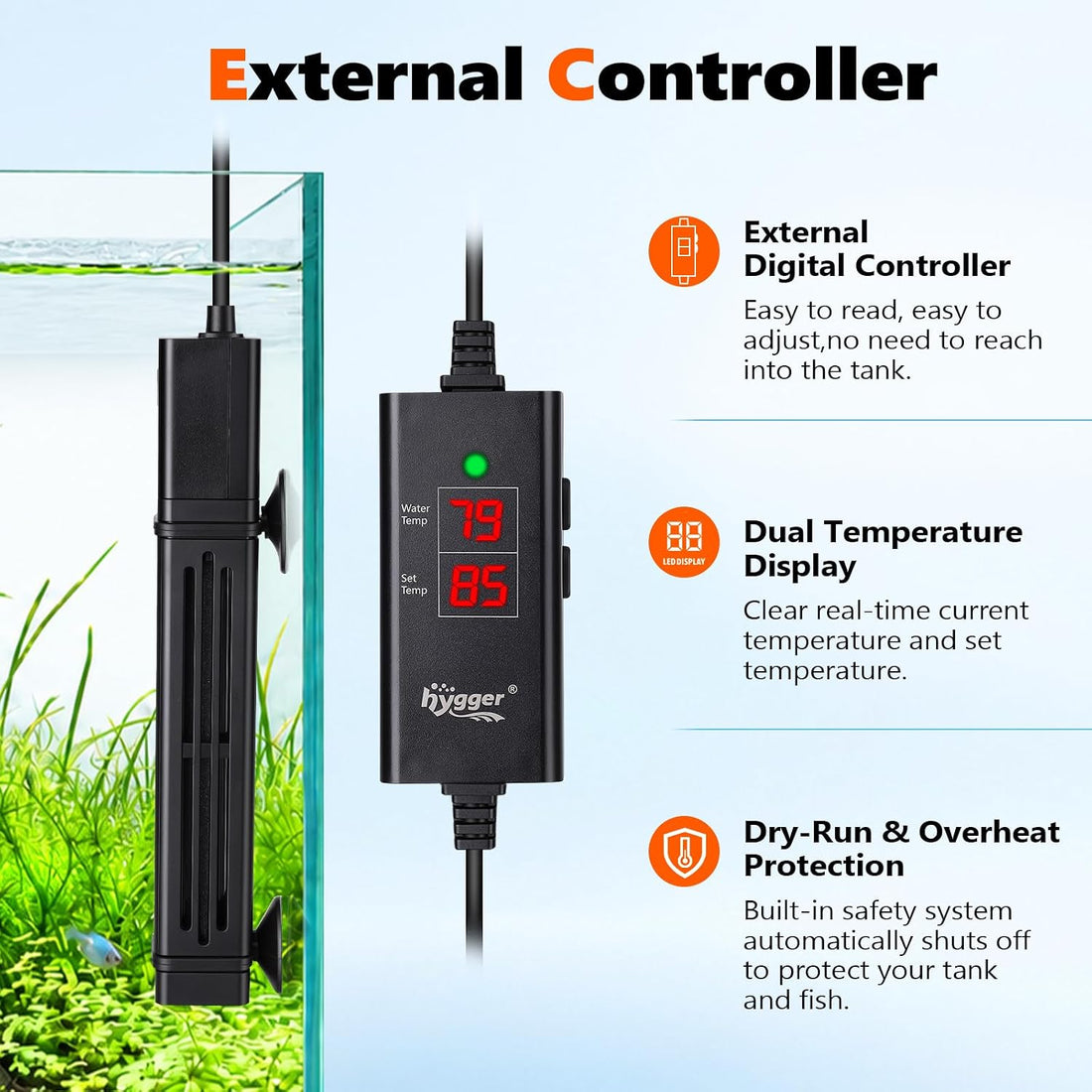 hygger 150W Submersible Aquarium Heater, Adjustable Fish Tank Heater