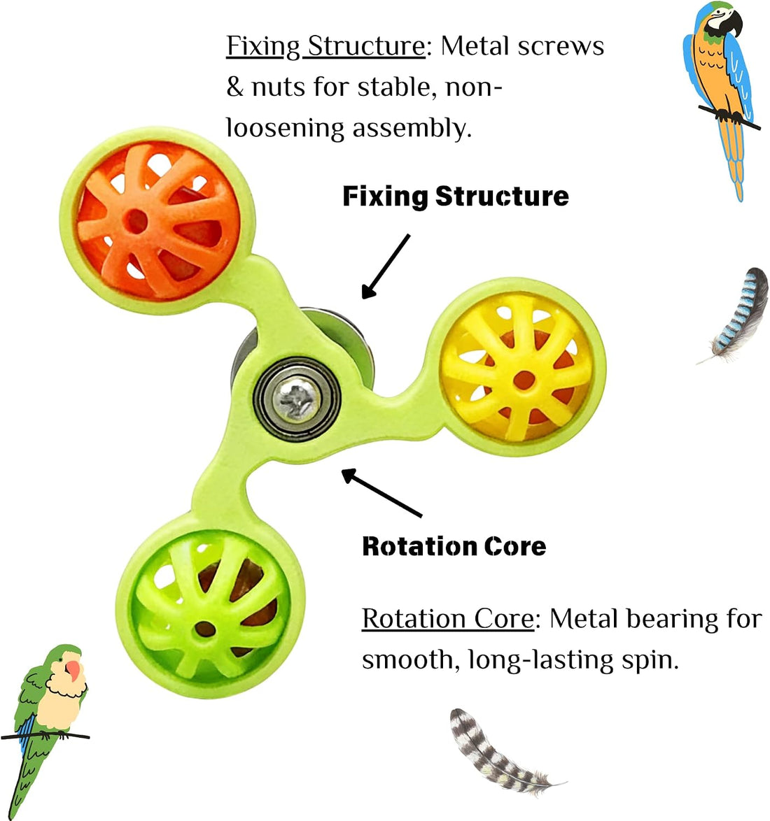 Bird Toys for Parakeets, Wheel Spinning Parrot Toy with Bells