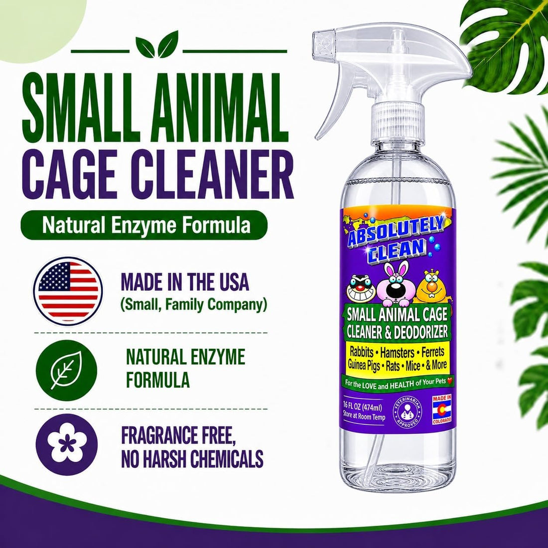 Absolutely Clean Amazing Small Animal Cage Cleaner, Just Spray/Wipe