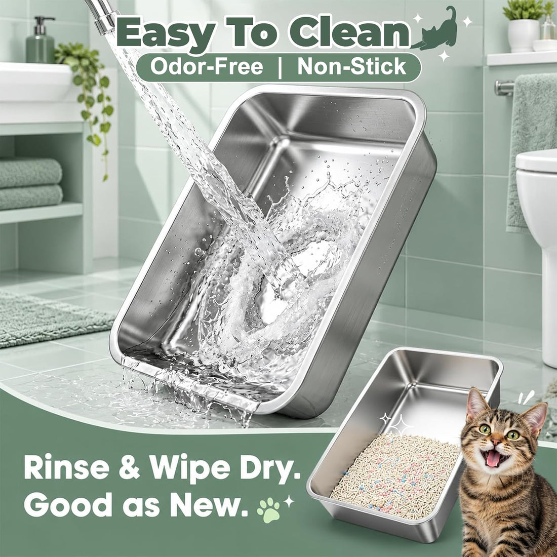 FURTIME Stainless Steel Litter Box with Lid
