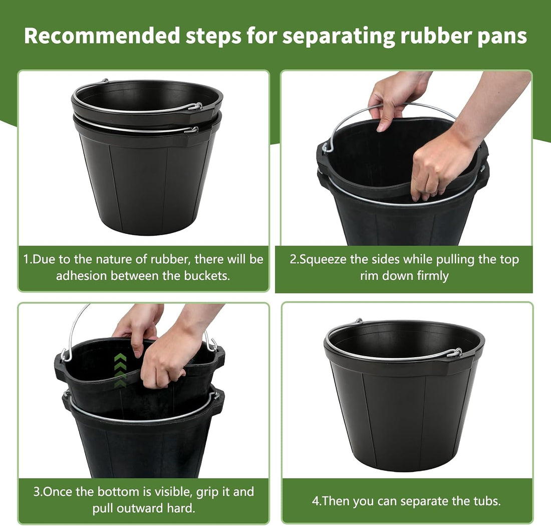2 Pack Rubber Horse Feed Buckets, 10 Qt Water Troughs with Handles