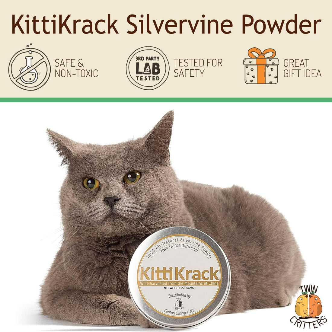 KittiKrack Organic Silvervine Catnip Powder Substitute for Cats