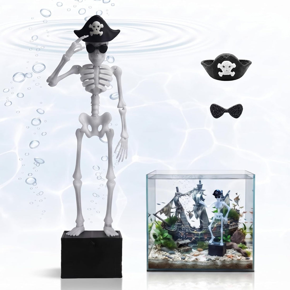 Dancing Skeleton Aquarium Bubbler with Hat & Sunglasses (1 Pack)