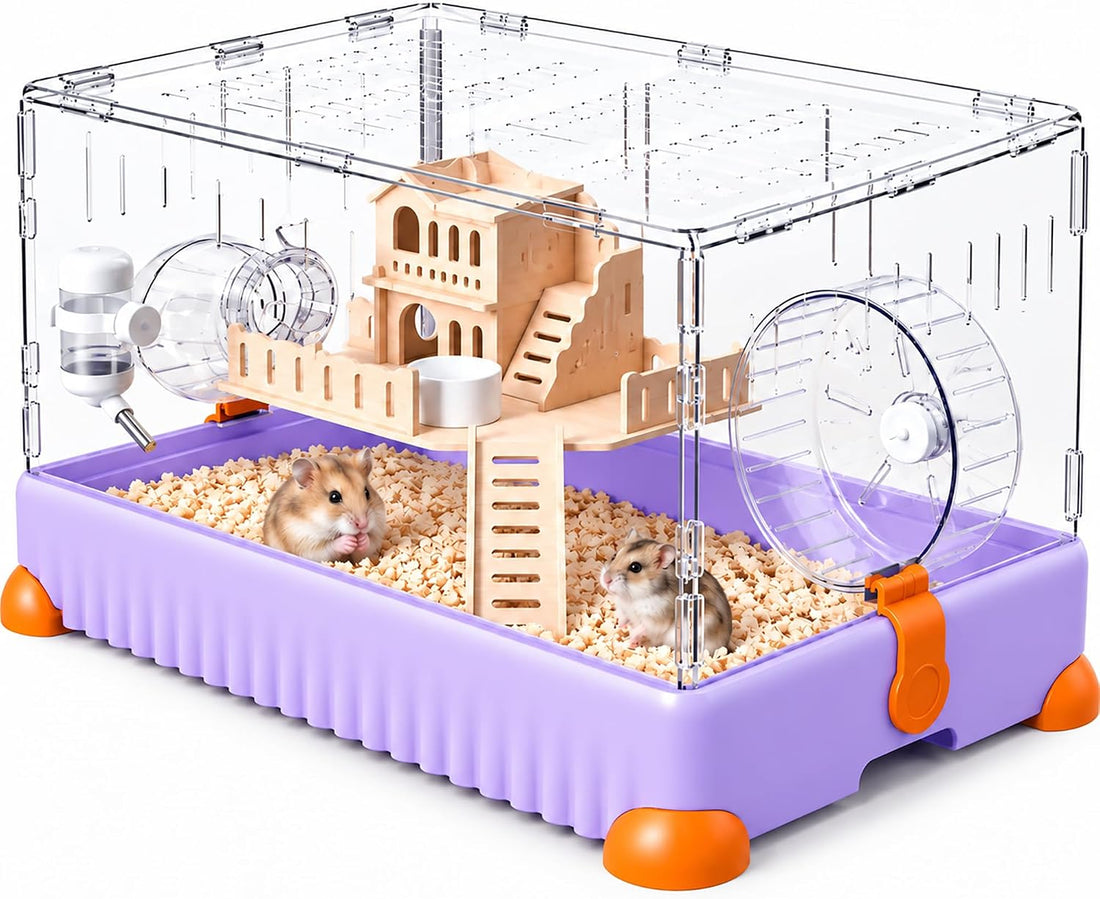 8 in 1 Acrylic Hamster Cage,2 Tier Dwarf Hamster Cage with 360°