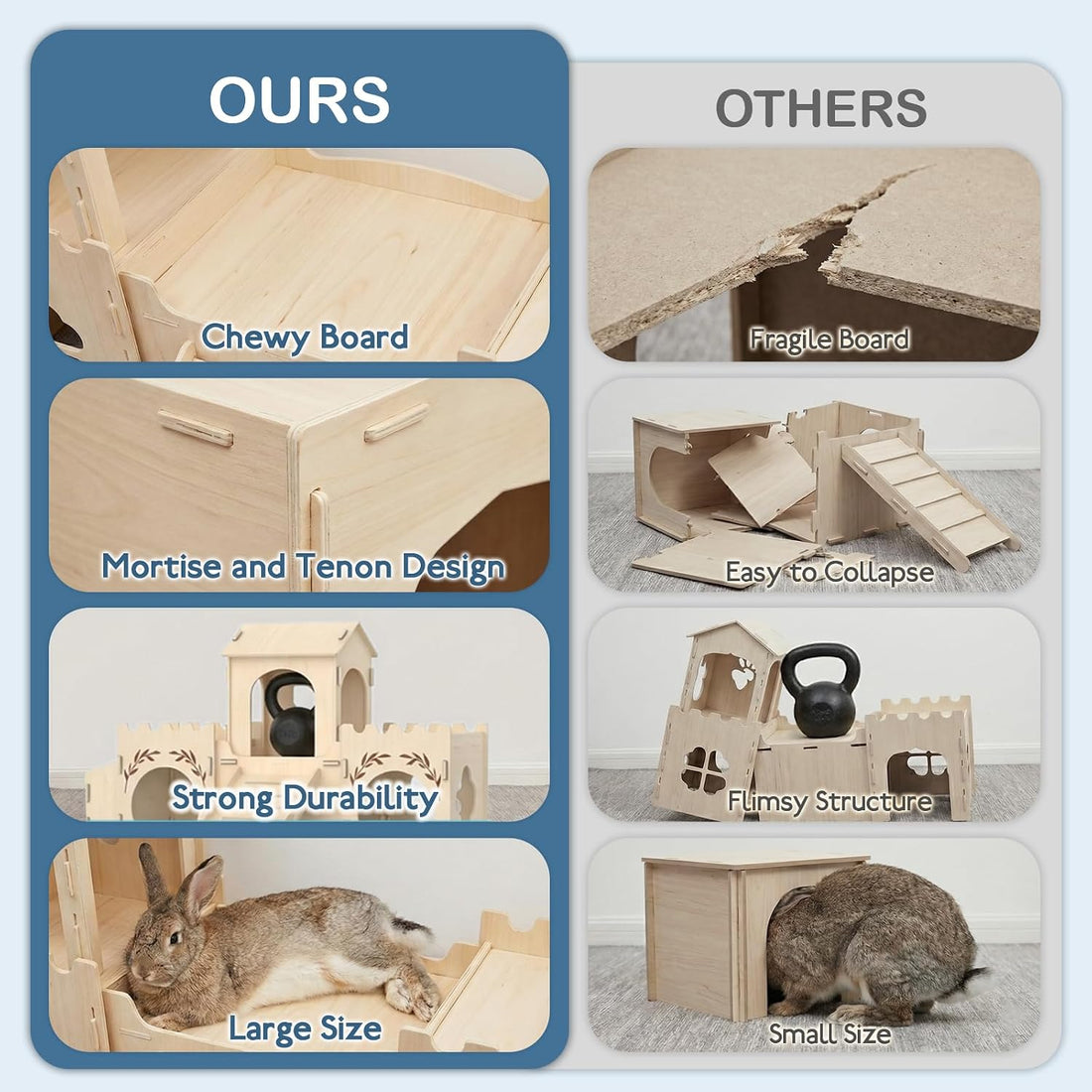 2-Level Wooden Rabbit Castle with Ramp and Hay Feeder