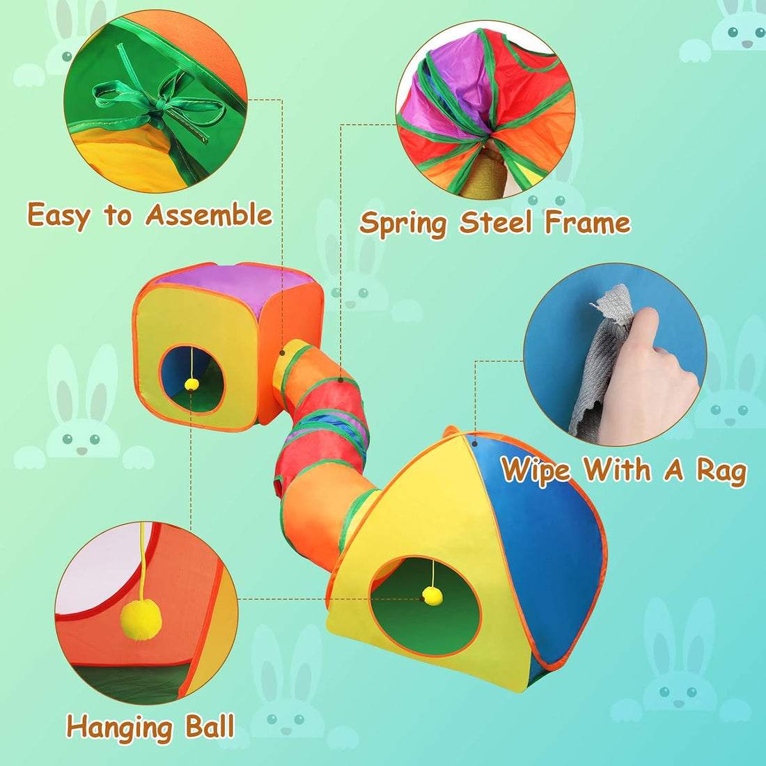 YUEPET Rabbit Tunnel & Cube Tent, Bunny Hideout, Guinea Pig Tunnel