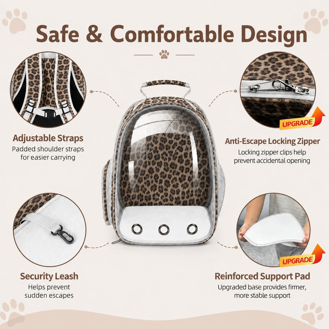 Expandable Cat Carrier Backpack with Bubble Window, Animal Print