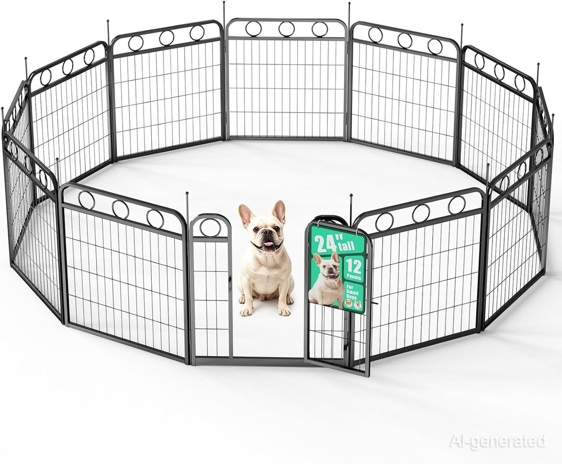 Dog Playpen Indoor Outdoor, 24 Inch 6 Panel Metal Dog Pen with Door